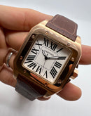 Cartier Santos 41mm/36mm - Aço/Rose - Mostrador Branco - Puls. Couro