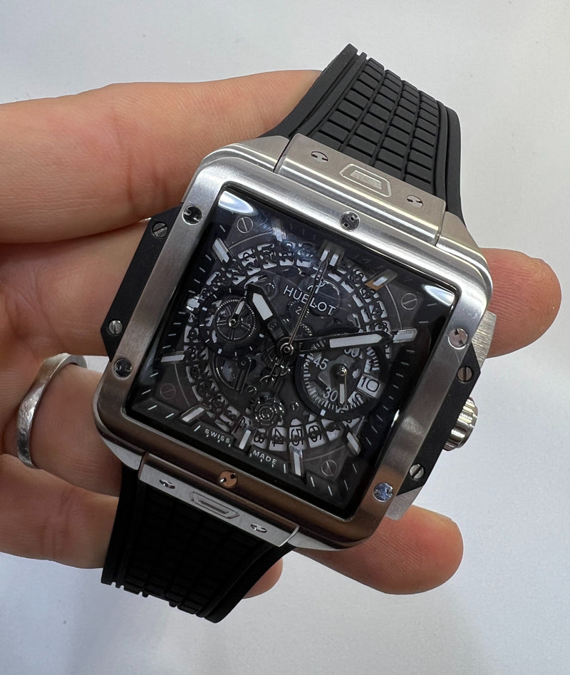 Hublot Square Bang Aço 44mm, Mostrador Preto Esqueleto