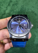 Hublot Classic Fusion 45mm Aço OxBlack Mostrador Azul Pulseira Couro com Borrach