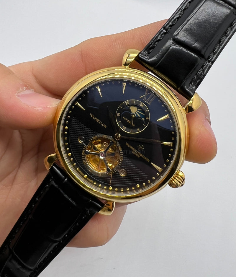 Vacheron Constantin Fases da Lua Turbilhão Aço/Dourado 42mm, Mostrador Preto