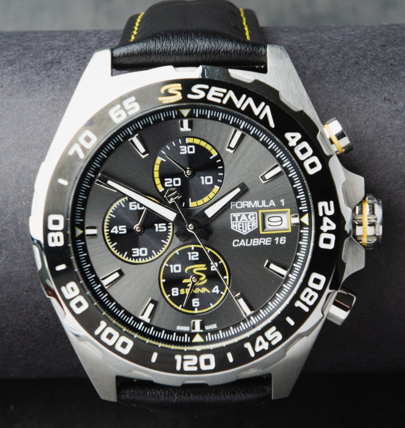 Tag Heuer F1 SENNA, 43mm Aço, Mostrador Cinza Bezel, Fixo Pulseira Couro