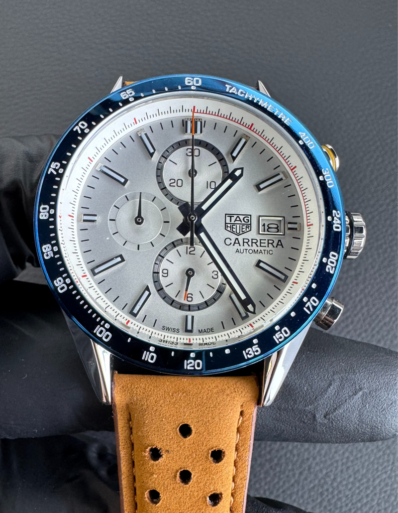 Tag Heuer Carrera Aço 43mm, Mostrador Azul, Puls. Couro