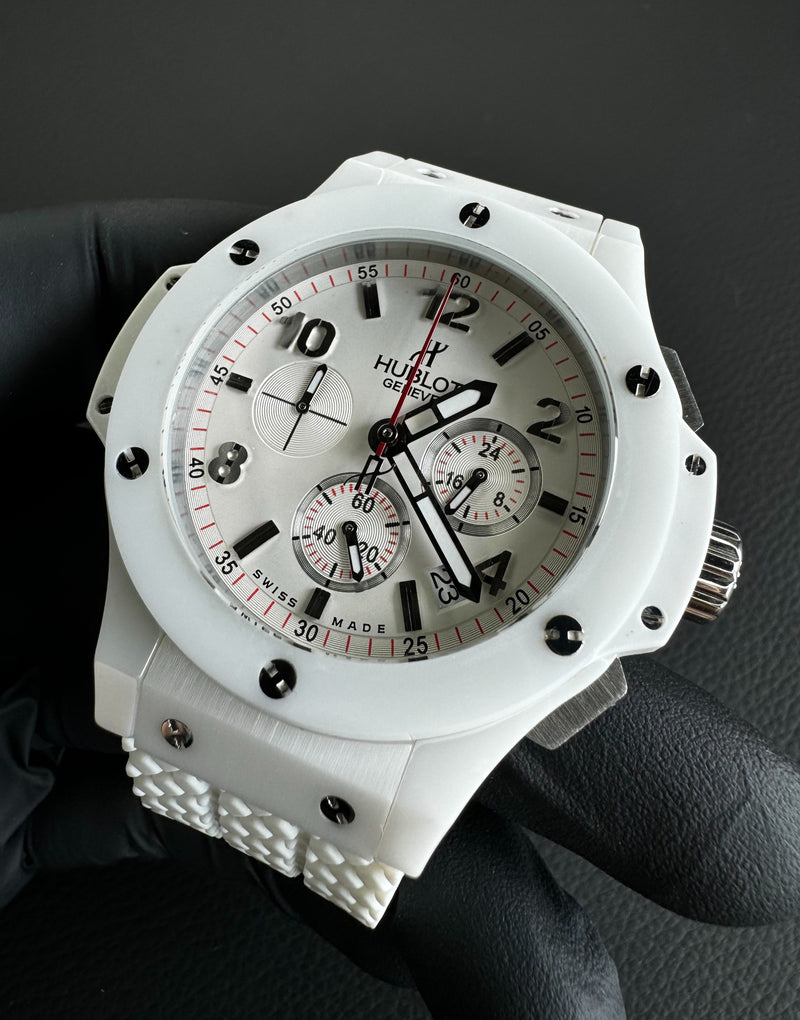 Hublot Big Bang 44mm Aço Alpine Ceramic Pulseira Borracha
