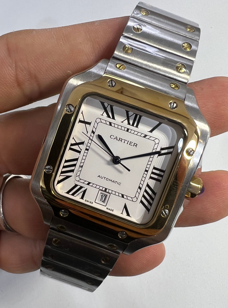 Cartier Santos 40mm - Aço/Dourado Mostrador Branco - Pulseira Aço