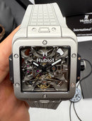 Hublot Square Bang Turbilhão Aço/OxSilver 45mm, Mostrador Cinza Esqueleto