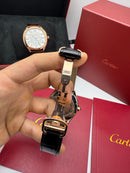 Cartier Drive 41mm Aço/Rose - Mostrador Preto - Pulseira Couro