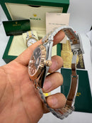 Rolex Date-Just 41mm/36mm Aço/Dourado, Mostrador Marrom, Luneta Canelada