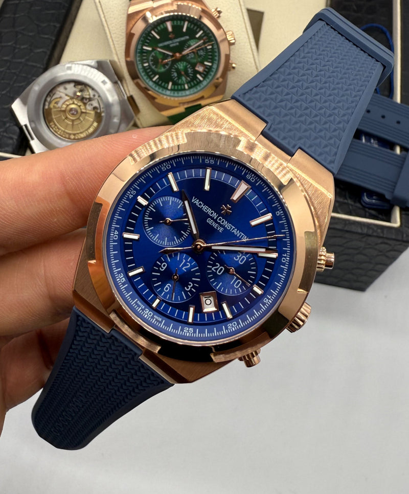 Vacheron Constantin Overseas Crono Aço/Rose 41mm, Mostrador Azul