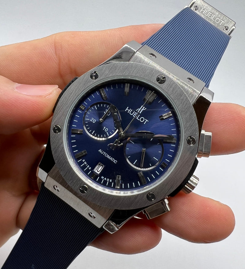 Hublot Classic Chrono 45mm Aço Mostrador Azul Bisel Aço - Puls. Borracha