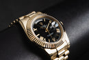 Rolex Day-Date 40mm Dourado, Mostrador Preto Luneta Canelada