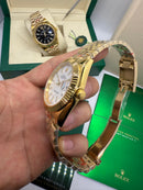 Rolex Date-Just 41mm Dourado, Mostrador Branco, Luneta Canelada
