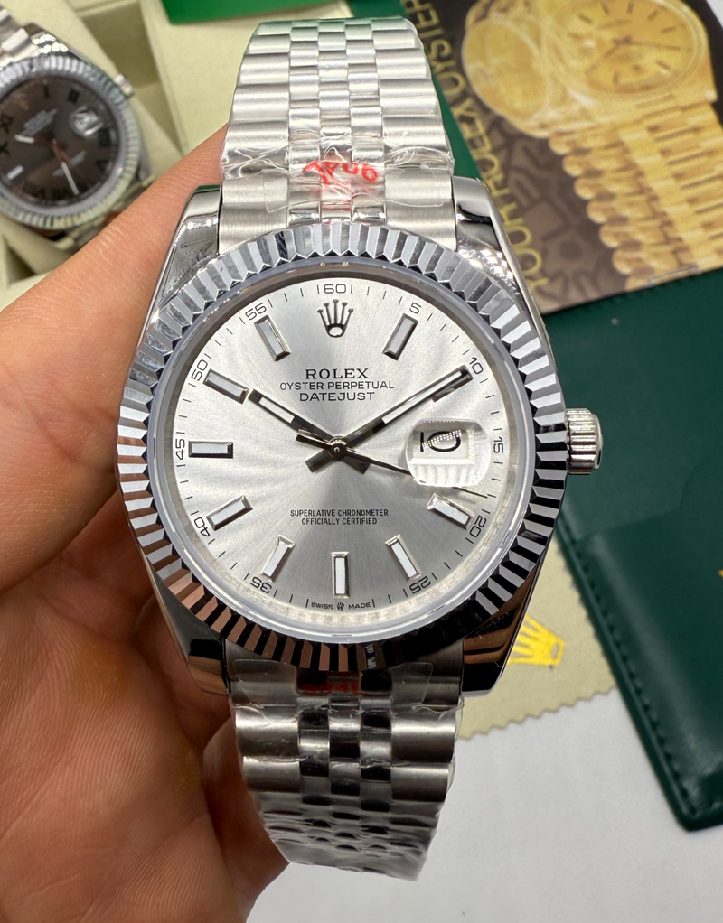 Rolex Date-Just 41mm/36mm, Aço Mostrador Cinza Luneta Canelada