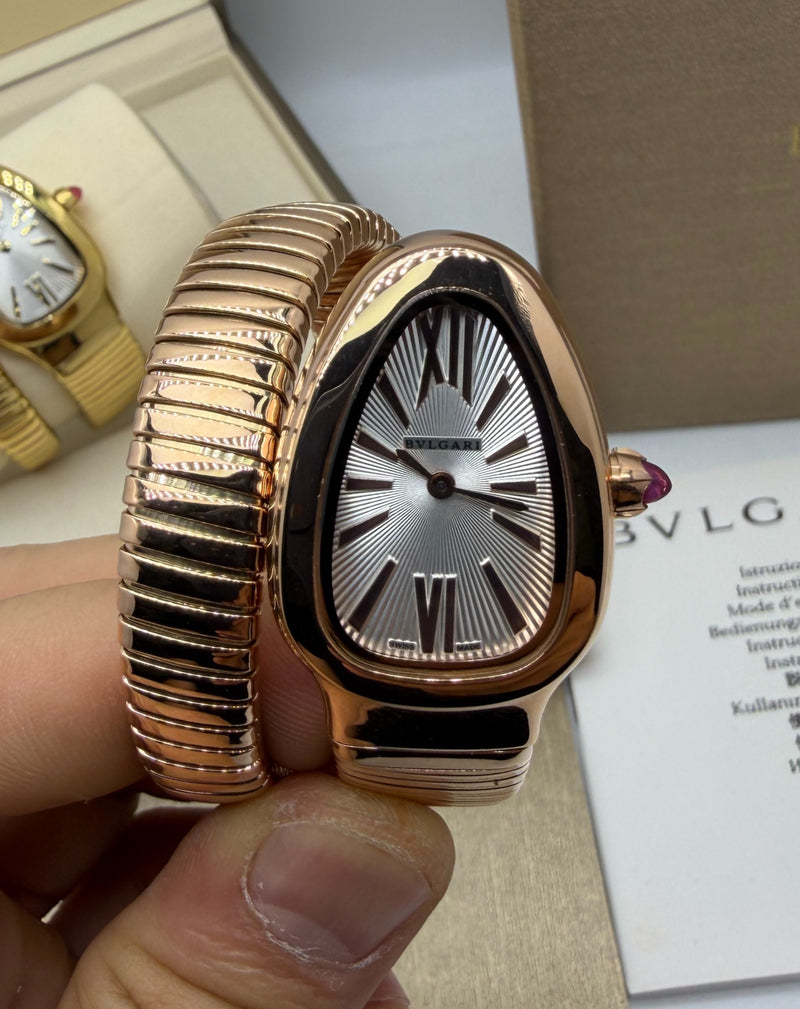 Bvlgari Serpenti Tubogas 01 Volta 35mm Aço/Rosé Mostrador Branco