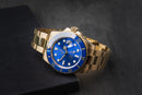 Rolex Submariner Date 41mm Dourado Mostrador Azul Luneta Azul