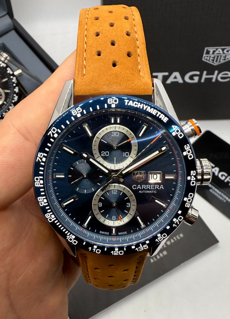 TAG Heuer Carrera Aço Calibre S, Chronograph Eletrônico, 44 mm, Puls. Couro