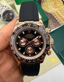 Rolex Daytona 40mm Aço Rose Mostrador Preto Luneta Preta, Pulseira OysterFlex