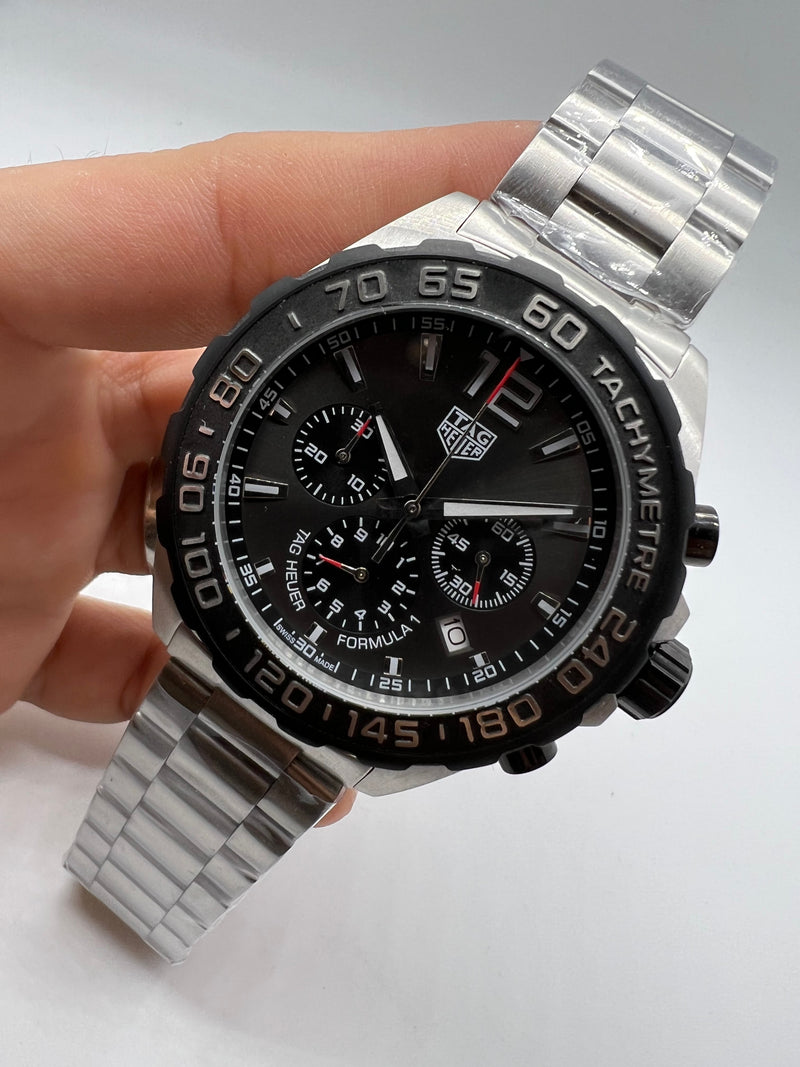 TAG Heuer F1 Cronometro 44mm Aço Mostrador Preto Luneta Preta