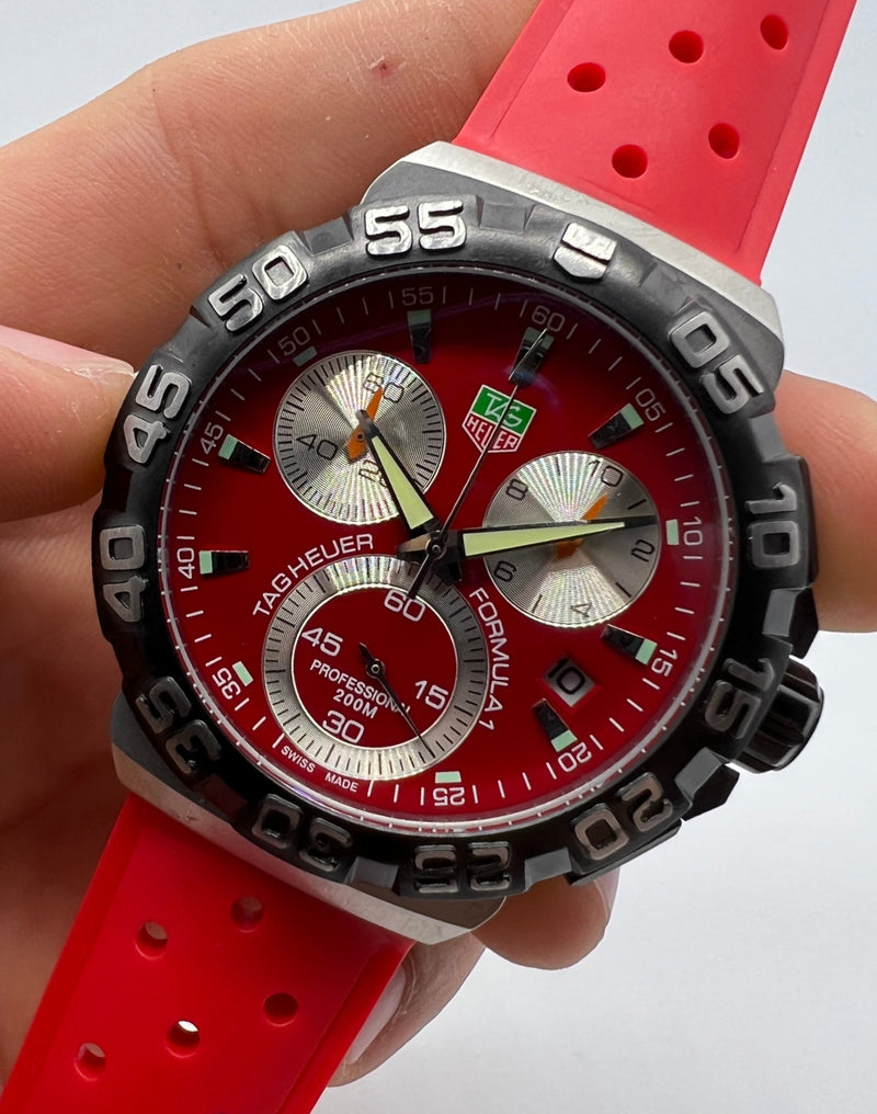 Tag Heuer F1 Cronometro 42mm Aço Mostrador Vermelho