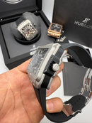 Hublot Square Bang Turbilhão Aço/OxSilver 45mm, Mostrador Cinza Esqueleto