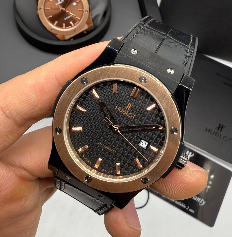 Hublot Classic Fusion 45mm Aço/OxBlack, Mostrador Preto