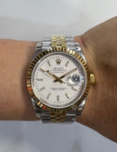 Rolex DateJust 41/36mm Aço/Dourado Mostrador Bran. Luneta Canelada