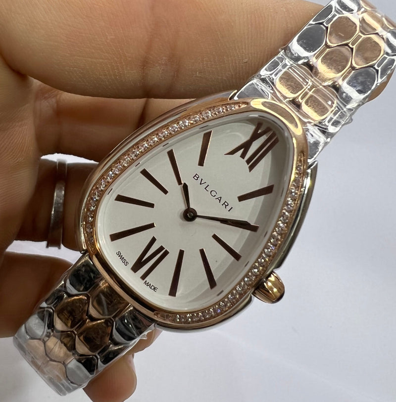 Bvlgari SERPENTI SEDUTTORI 33mm Aço/Rosè - Mostrador Branco - Bezel Crav