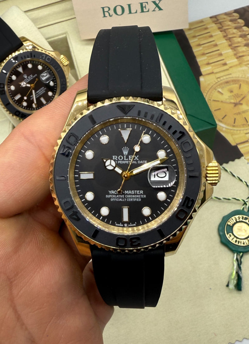 Rolex Yacth-Master 42mm Aço Dourado, Mostrador Preto Luneta Preta