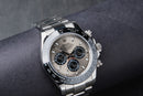 Rolex Daytona 40mm Aço Mostrador Cinza Luneta Preta Pulseira Oyster