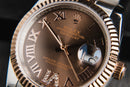 Rolex Datejust 31mm/36mm Aço/Rosé Mostrador Marrom Luneta Canelada