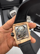 Hublot Square Bang Turbilhão Aço/Rose 45mm, Mostrador Preto Esqueleto