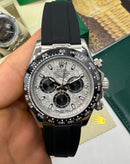 Rolex Daytona 40mm Aço Mostrador Prata Luneta Preta, Pulseira OysterFlex