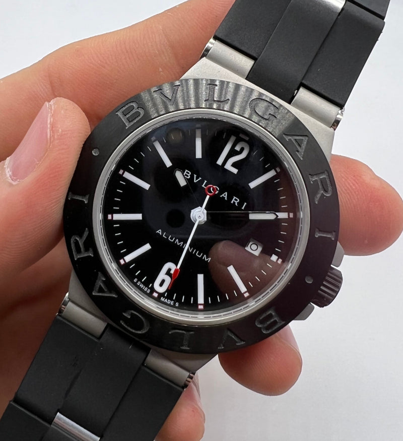 Bvlgari Alumium 40mm - Mostrador Preto Aluminio Pulseira Borracha