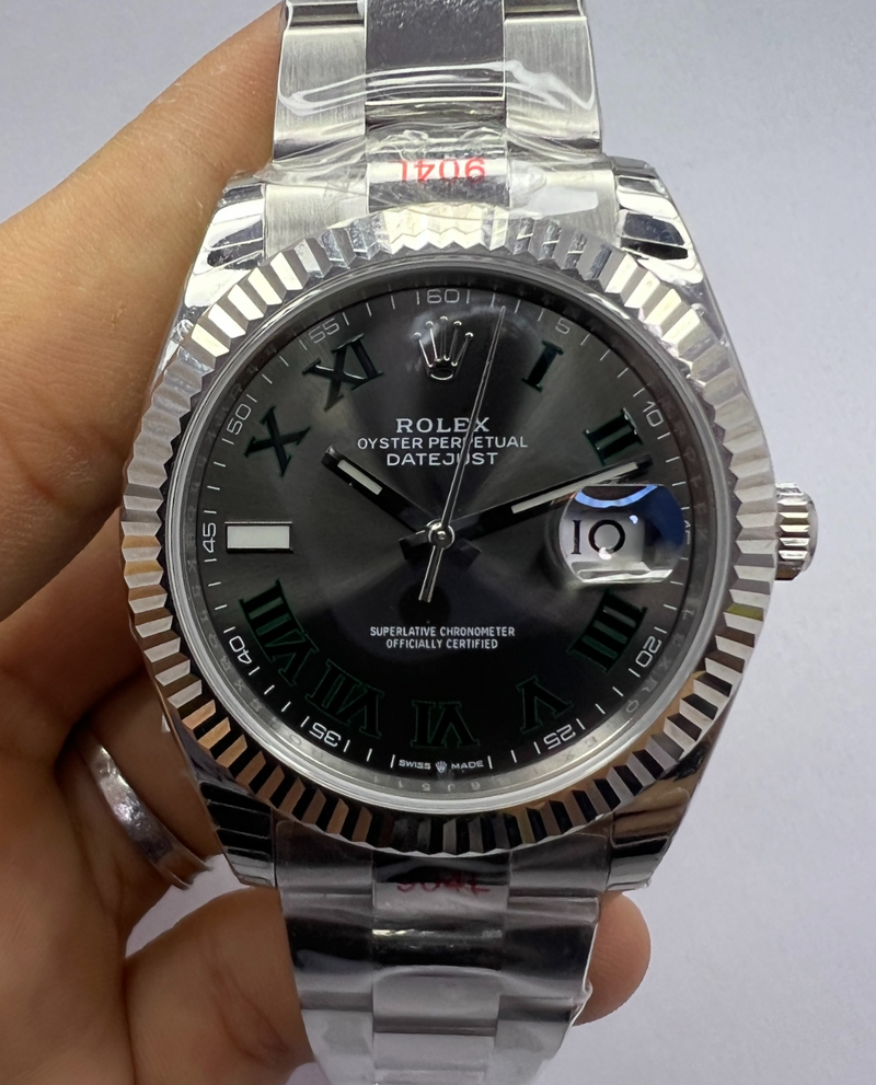 Rolex Datejust Aço 41mm, Wimbledon, Mostrador Cinza, Pulseira Oyster - CLONE