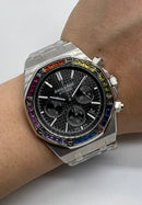 Audemars Piguet R.O. Aço Mostrador Preto Bezel Pedras Pulseira Aço