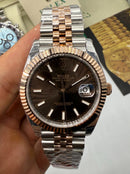 Rolex Datejust 41mm - Aço/Rose -  Mostrador Chocolate - Pulseira Jubilee - CLONE