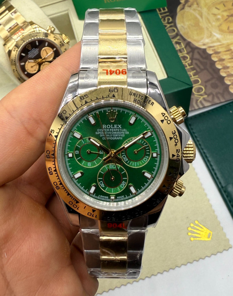 Rolex Daytona 40mm Aço/Dourado, Mostrador Verde