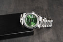 Rolex Day-Date 40mm Aço, Mostrador Verde Luneta Canelada