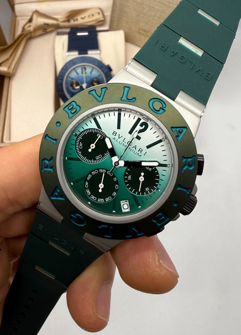 Bvlgari Aluminium Crono 41mm - Aço - Mostrador Verde