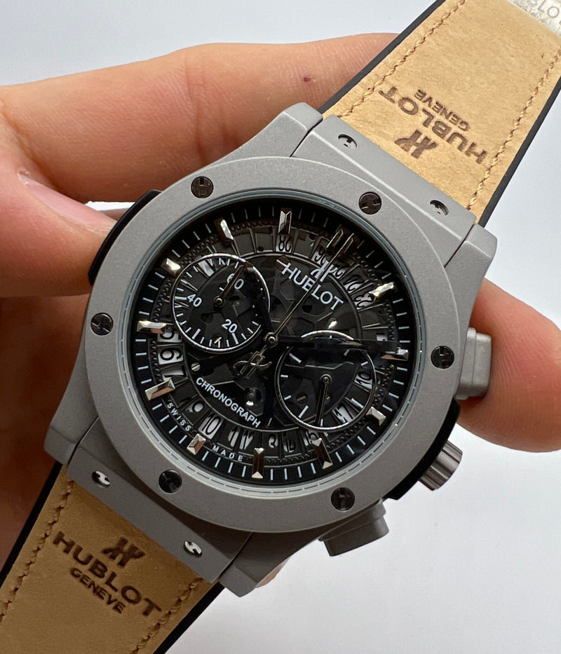 Hublot Classic Chrono 45mm Aço Mostrador Preto Bisel Aço
