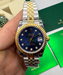 Rolex Date-Just 31mm/36mm Aço/Dourado, Mostrador Azul, Luneta Canelada