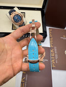 Patek Philippe Nautilus 39mm, Aço/Rose Mostrador Tiffany, Pulseira Couro