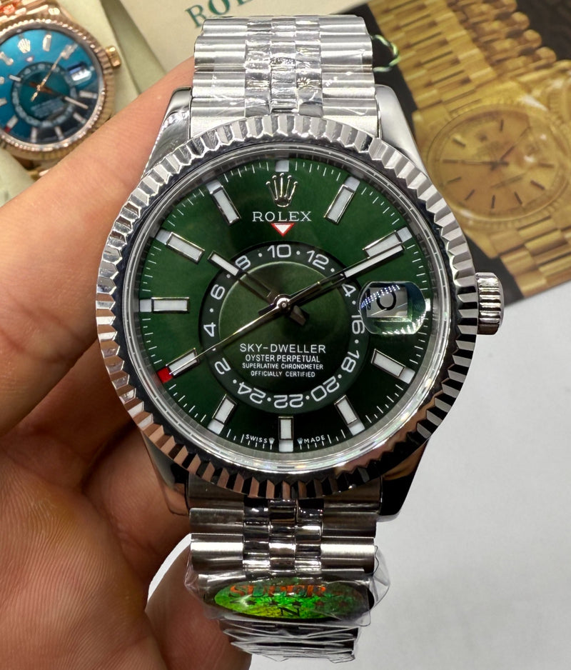 Rolex Sky-Dweller - 42 mm,Aço 904L - Mostrador Verde - Jubilee - CLONE