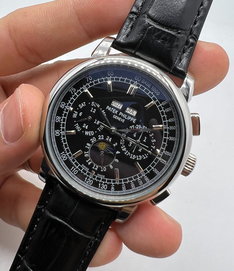 Patek Phillippe Fases da Lua 42mm Aço Pulseira Couro