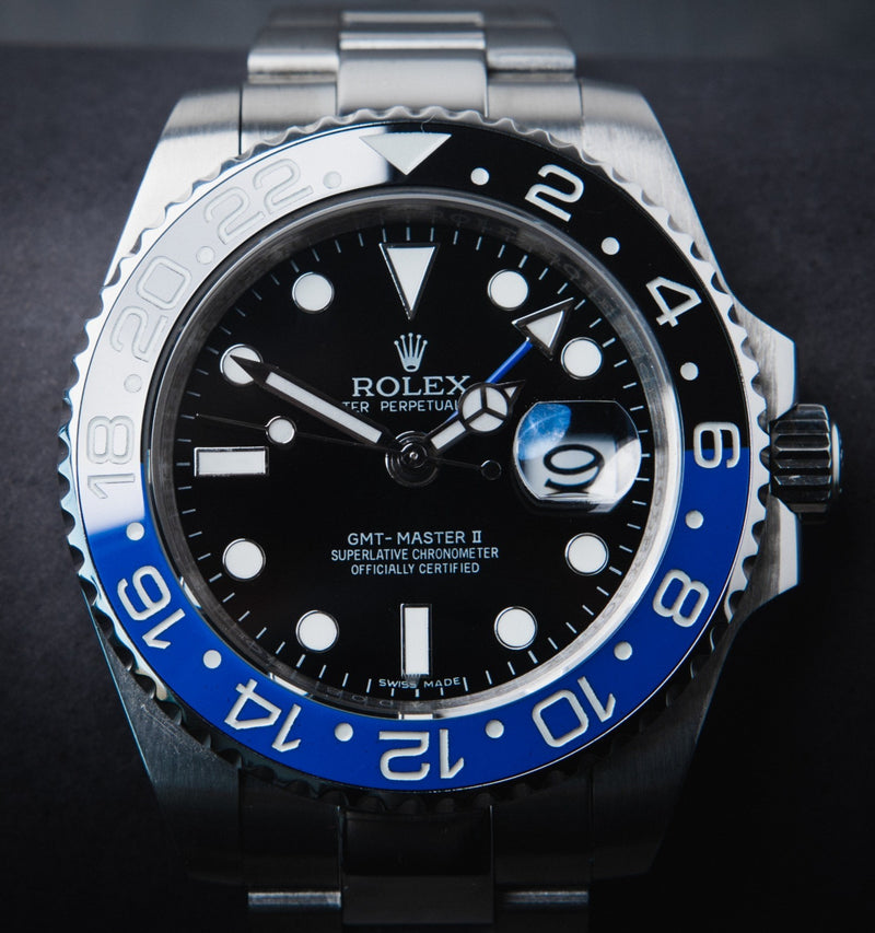 Rolex GMT Master II Batman 40mm Mostrador Preto Luneta Preto/Azul