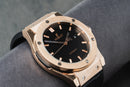 Hublot Classic Fusion 45mm Rosé Mostrador Preto Bisel Rosé