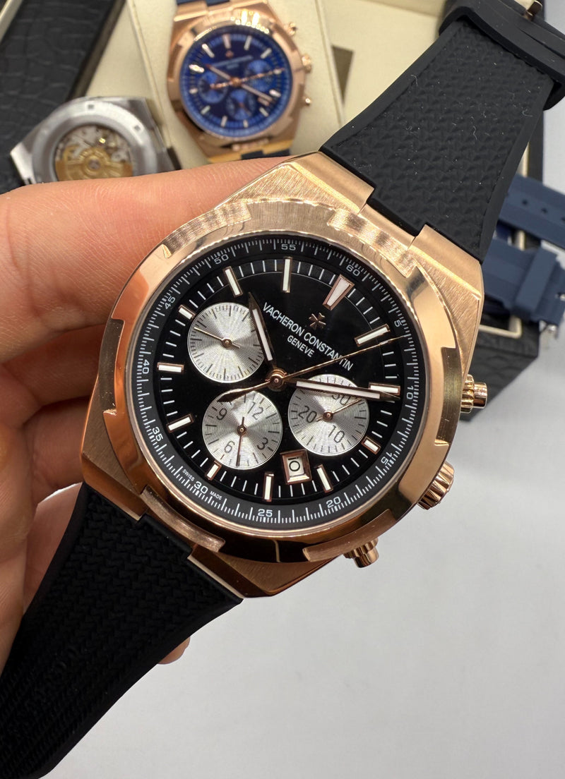 Vacheron Constantin Overseas Crono Aço/Rose 41mm, Mostrador Preto