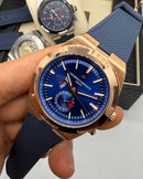 Vacheron Constantin Overseas Dual Time Aço/Rose 41mm, Mostrador Azul
