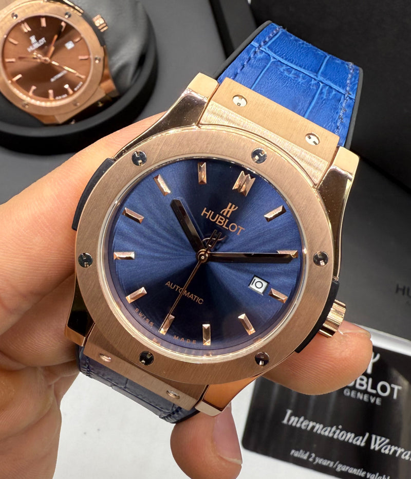 Hublot Classic Fusion 45mm Aço/Rose, Mostrador Azul