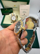 Rolex Date-Just 41mm/36mm Aço/Dourado, Mostrador Preto, Luneta Canelada