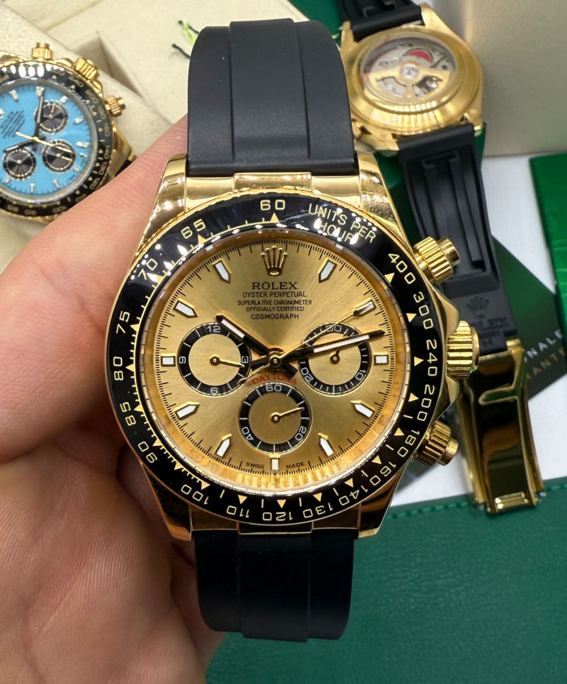 Rolex Daytona 40mm Dourado Mostrador Dourado Luneta Preta